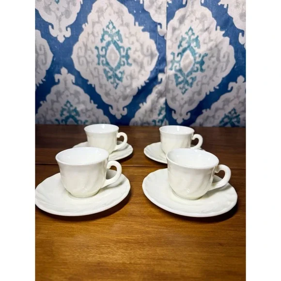 Vintage Arcopal France White Milk Opaline Cup and Saucer Set. - Picture 3 of 7